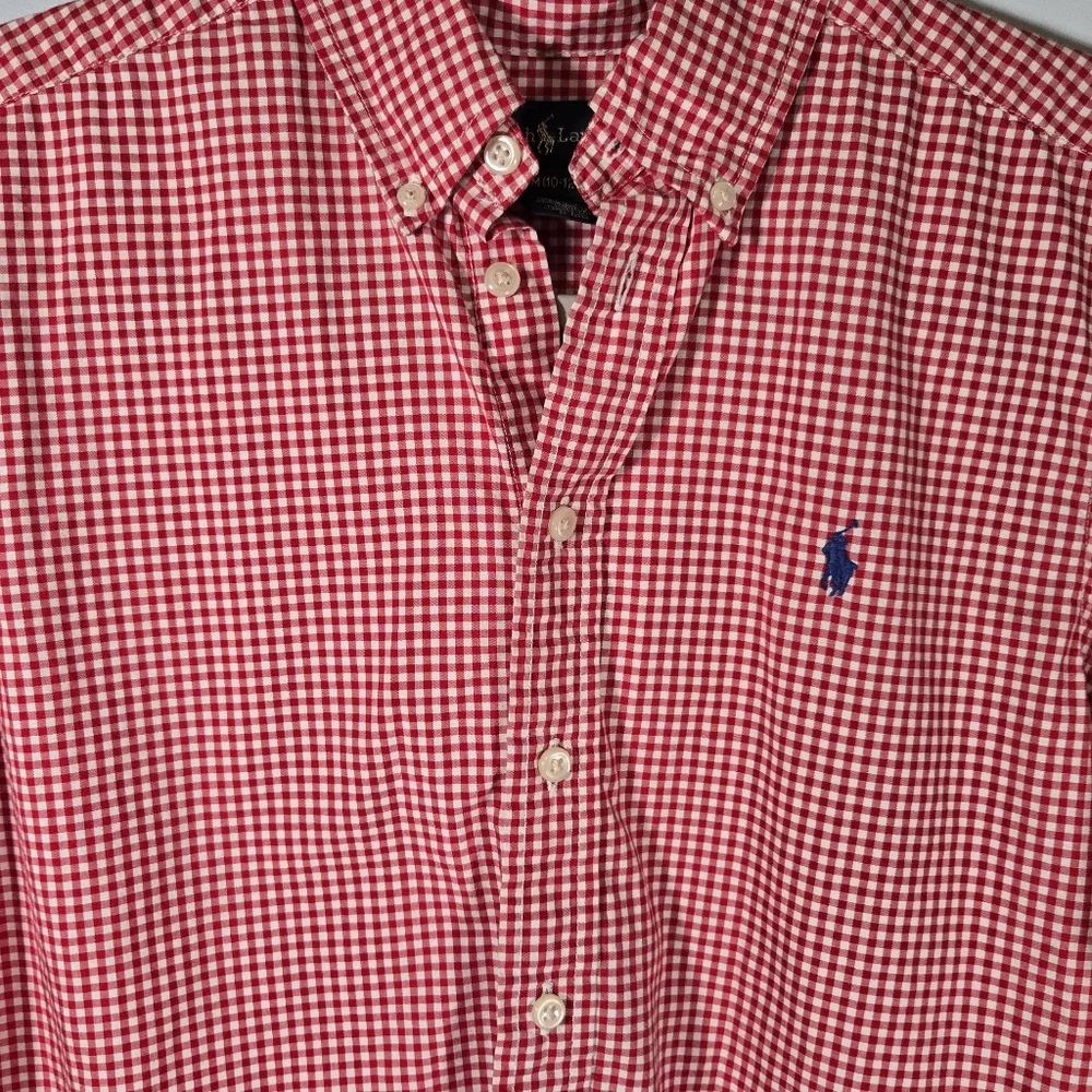 Ralph Lauren Boys Red Gingham Button Down‎ Shirt Size Medium Long Sleeve